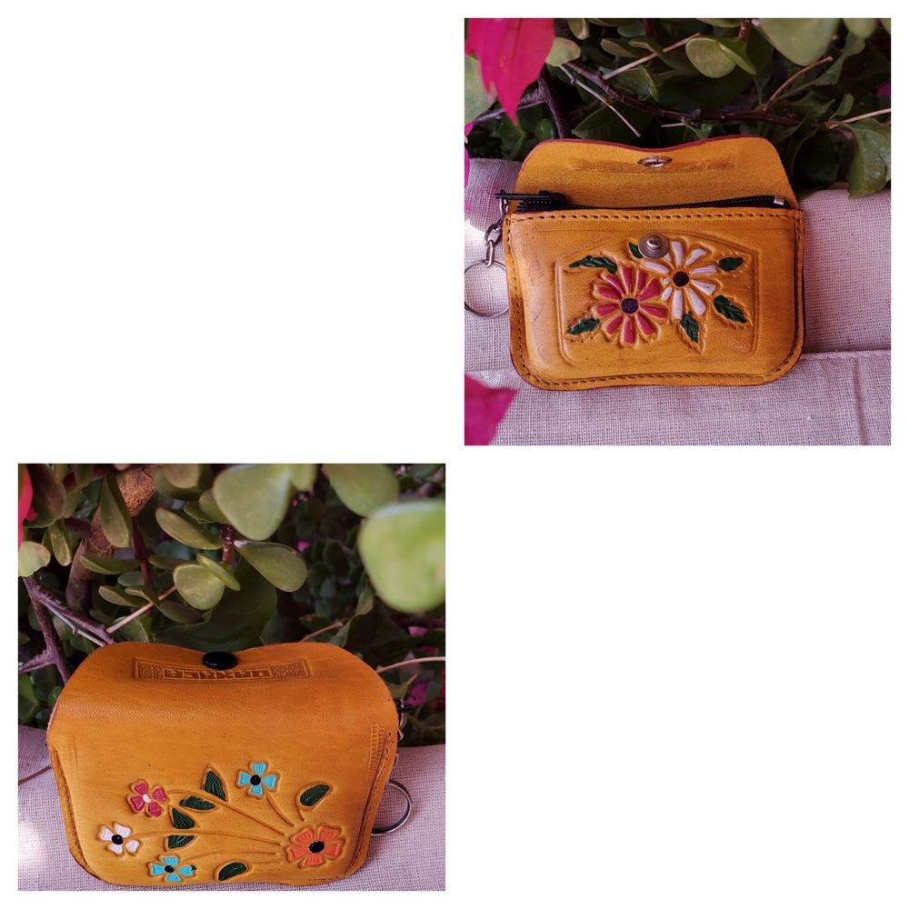 Floral Embroidered Yellow Leather Bag
